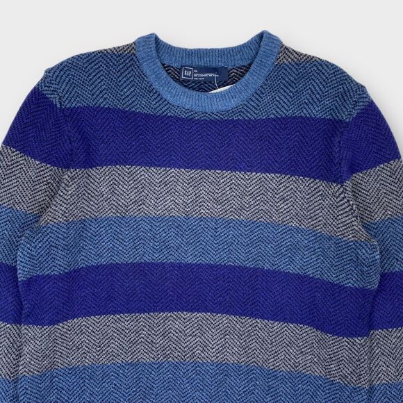 $59 Gap Sweater Mens Extra Large Lambs Wool Blue Striped Blend Herringbone - Picture 4 of 11